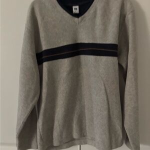 GAP Gray V-Neck Sweater with Sporty Stripe